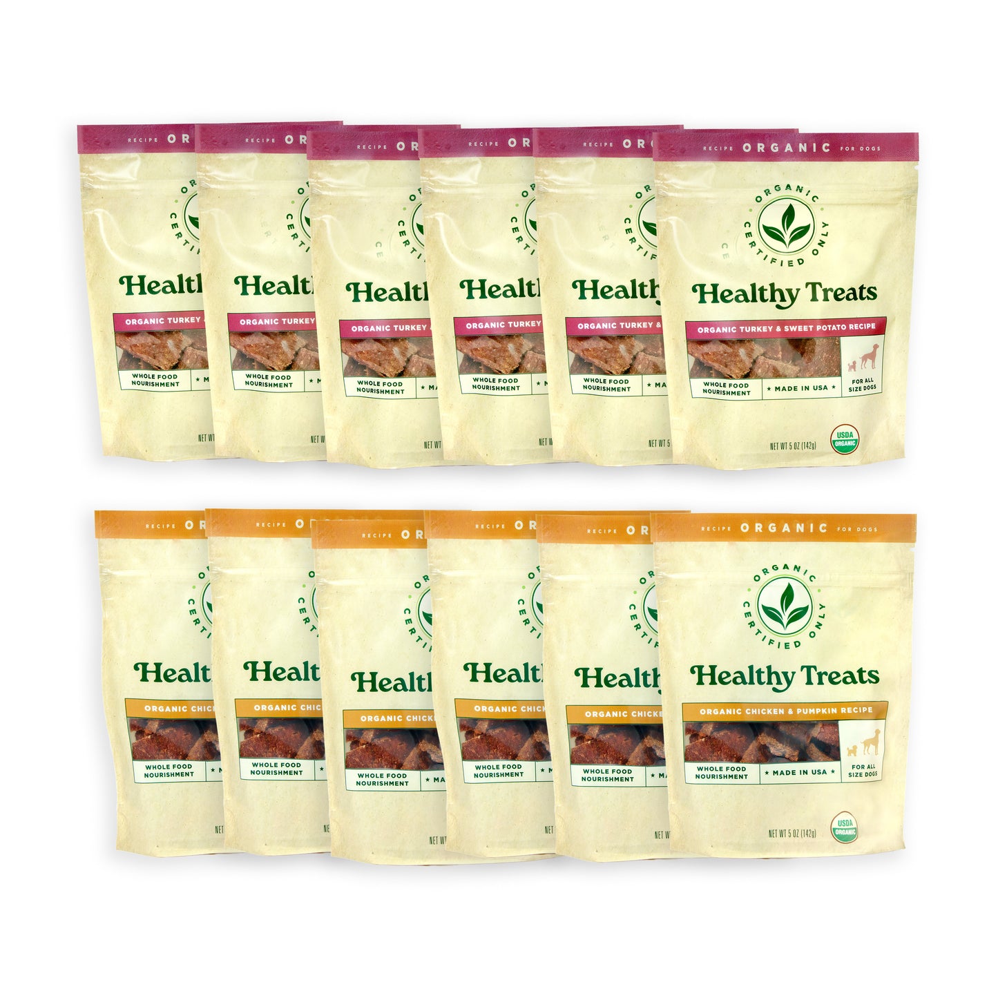 Healthy Dog Treats - 12 Pack Mix - Organic Turkey & Sweet Potato, Organic Chicken & Pumpkin