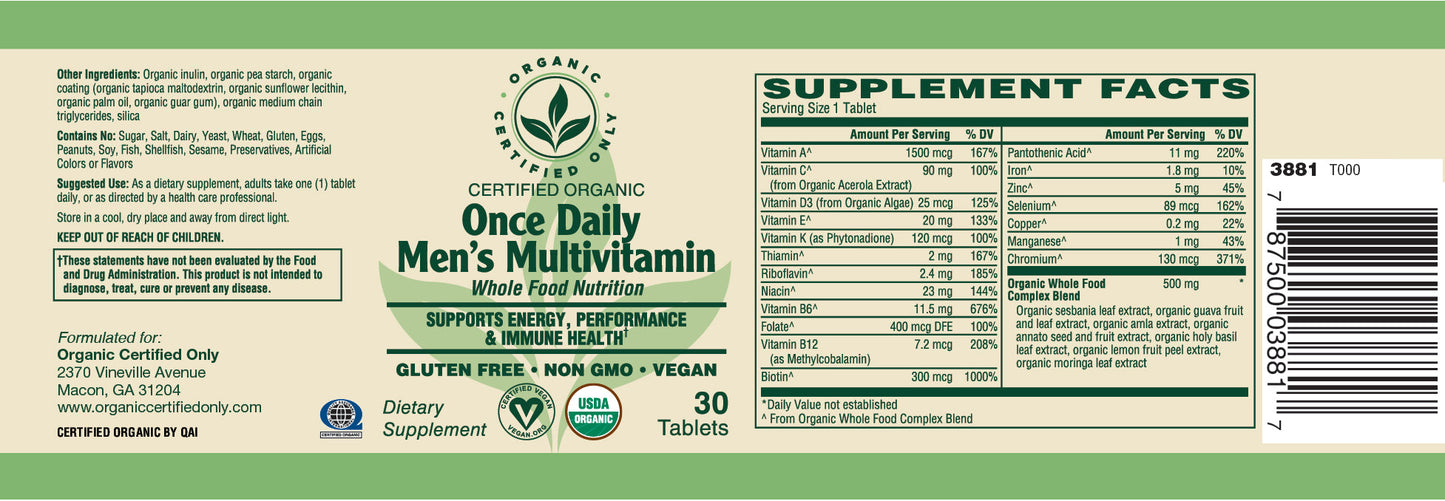 Certified Organic Once Daily Mens Multi (30 Tab)