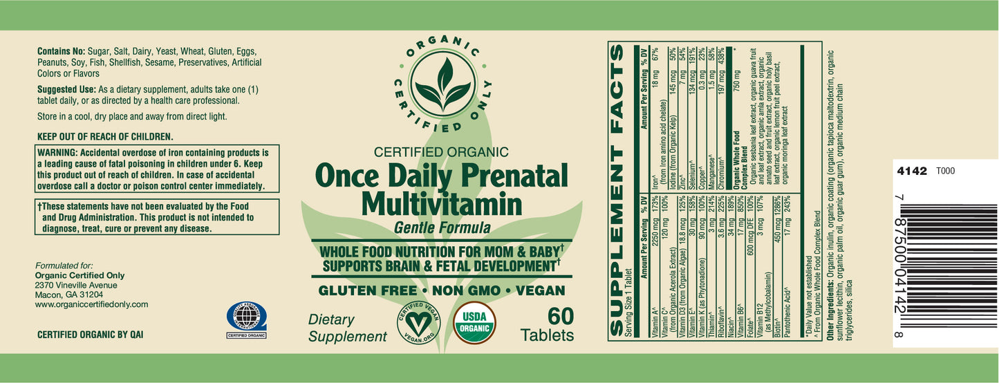 Certified Organic Once Daily Prenatal Multi (60 Tab)