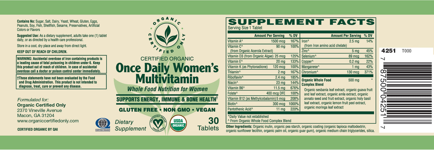 Certified Organic Once Daily Womens Multi (30 Tab)