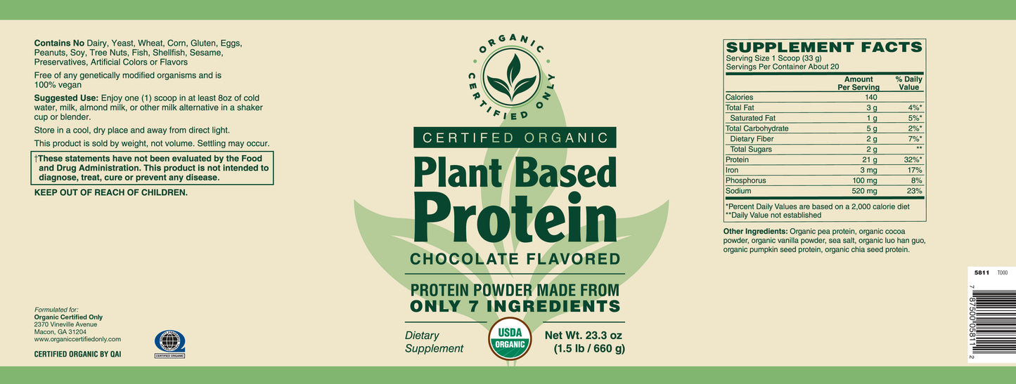Certified Organic Plant Based Protein - Chocolate