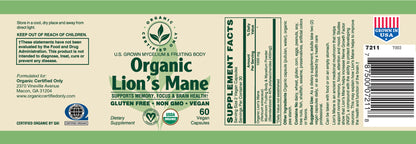 Certified Organic Lions Mane (60 Cap)