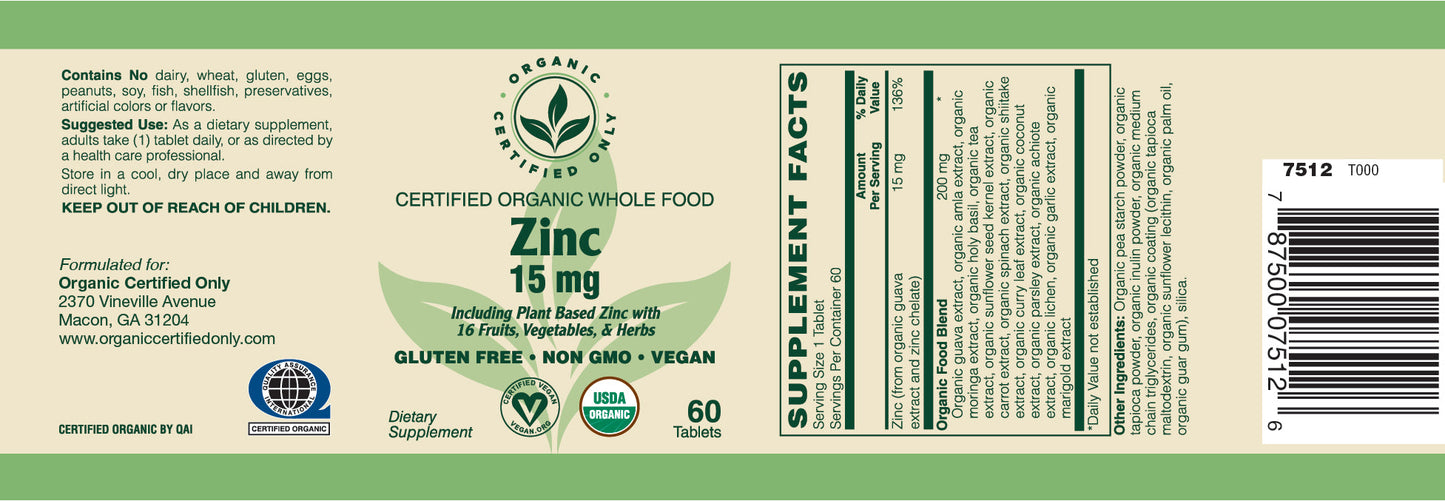 Certified Organic Whole Food Zinc