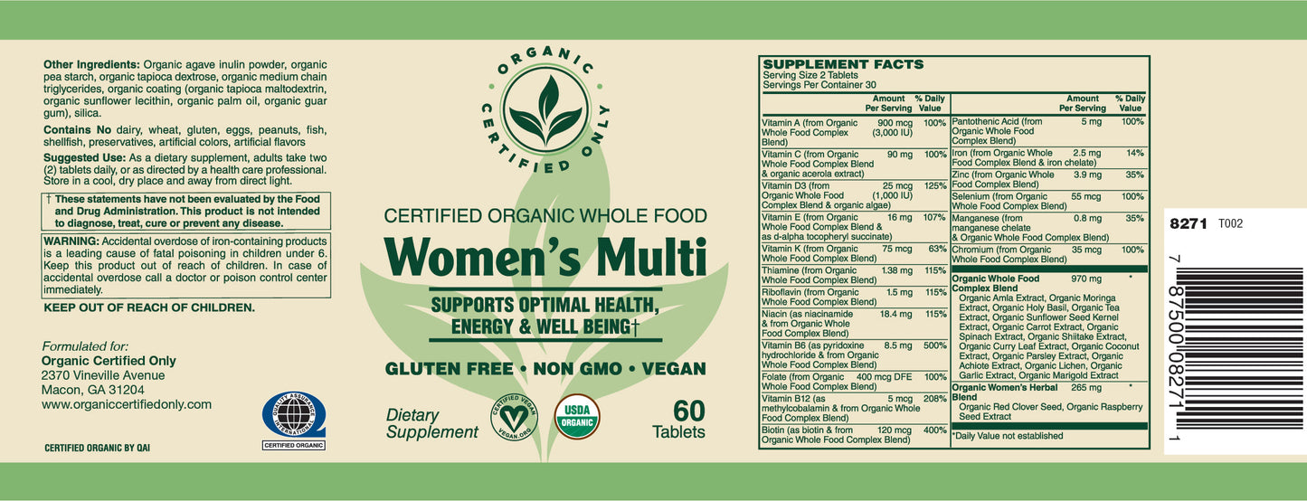 Certified Organic Whole Food Womens Multi (60 Tab)