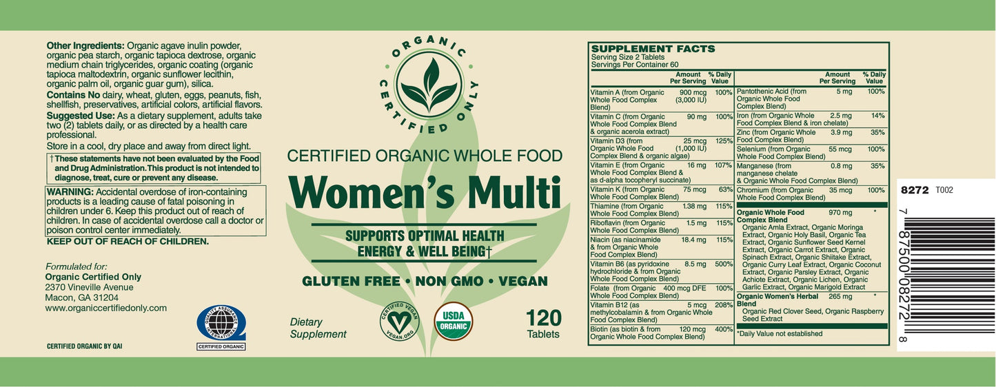 Certified Organic Whole Food Womens Multi (120 Tab)