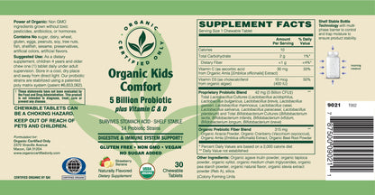 Certified Organic Kids Comfort 5 Billion Probiotic - Chewable Strawberry Bananna
