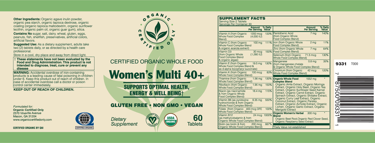 Certified Organic Whole Food Womens 40+ Multi