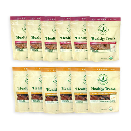 Healthy Dog Treats - 12 Pack Mix -  Organic Turkey & Sweet Potato, Organic Chicken & Pumpkin