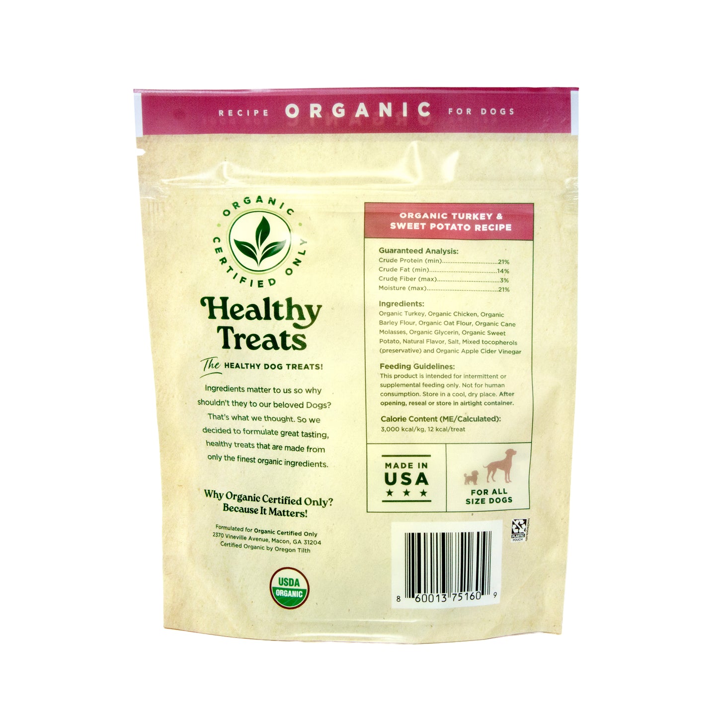Healthy Dog Treats - Certified USDA Organic Turkey & Sweet Potato